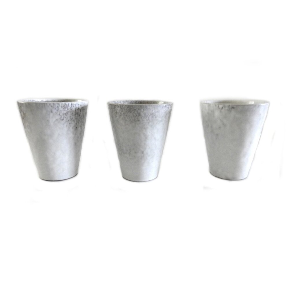 Structured Frosted White Glazed Terracotta Handleless Coffee Mug Set of 3